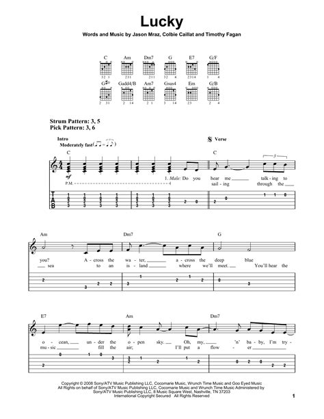 Lucky By Jason Mraz Colbie Caillat Easy Guitar Tab Guitar Instructor