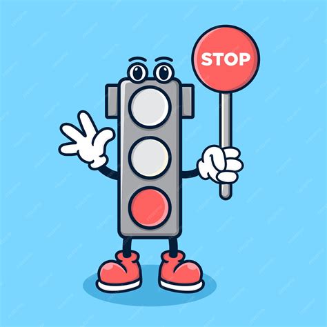 Premium Vector Cartoon Cute Traffic Sign Red Stop Light