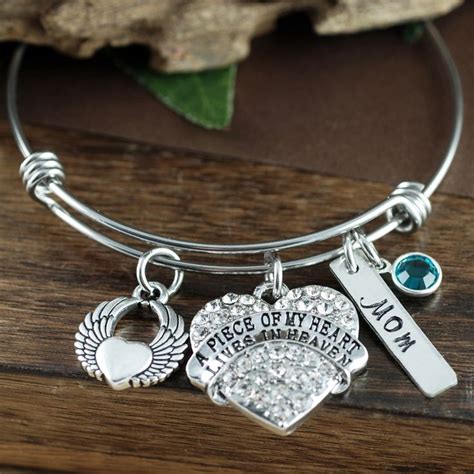 A Piece Of My Heart Lives In Heaven Memorial Bangle Bracelet