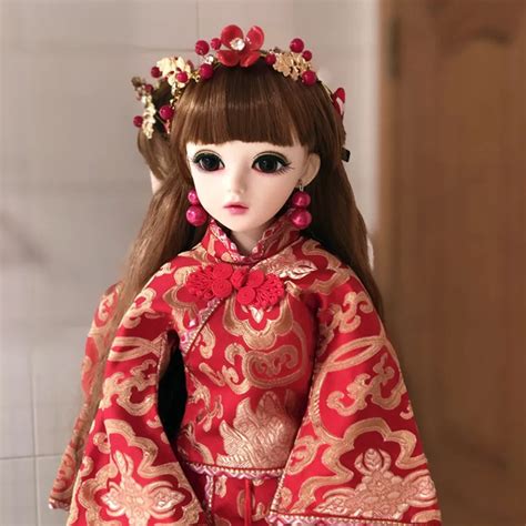 Top Quality 1 3 Bjd Doll With Red Chinese Traditional Wedding Dress Makeup Dolls Sd Joint Reborn