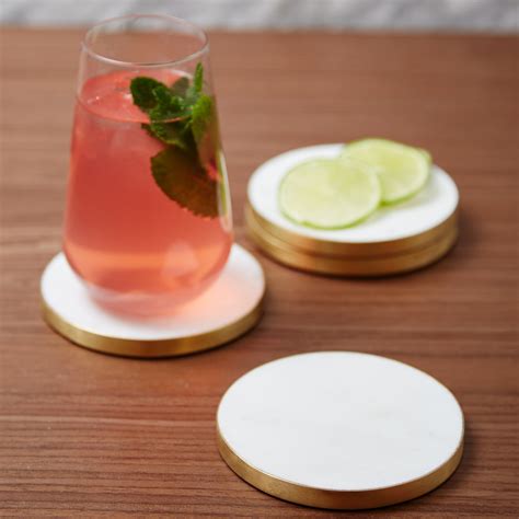 Polished Marble Brass Coasters Set Of 4