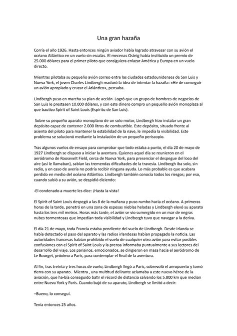 Una gran hazaña cuento Una gran hazaña Corría el año 1926 Hasta