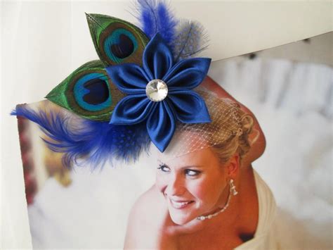 Wedding Hair Clip Fascinator Royal Blue Peacock Hair Fascinator