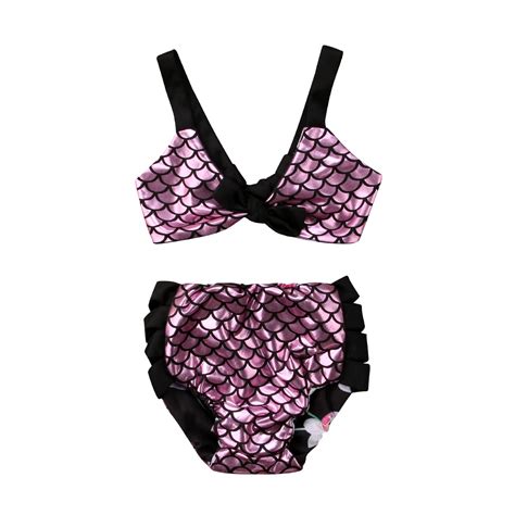 2 7Y Baby Girl Mermaid Floral Double Sided 2Pcs Bikini Set Swimsuit Swimwear Cute Summer Two