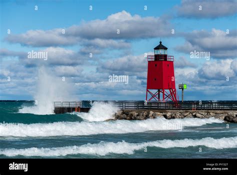 Charlevoix South Pier lighthouse in Charlevoix, Michigan, USA Stock ...