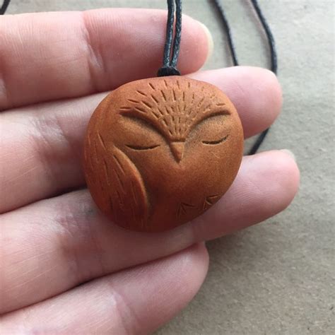 Carved Avocado Pit Pendant Owl Natural Upcycled Jewelry Etsy