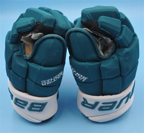 San Jose Sharks Bauer Knyzhov Teal Game Worn Pro Game Used Gloves NHL