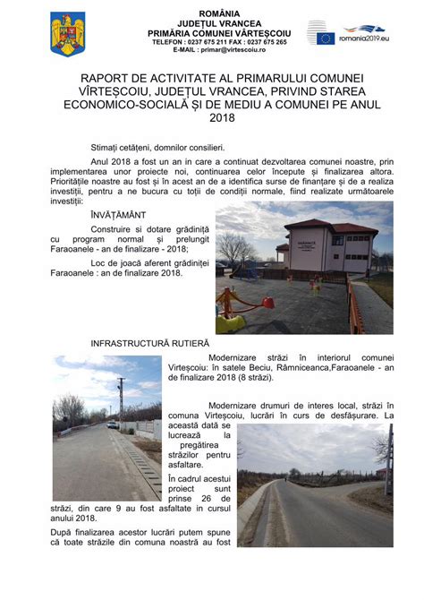 PDF RAPORT DE ACTIVITATE AL PRIMARULUI COMUNEI VÎRTEȘCOIU date