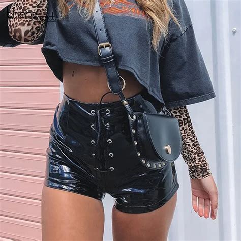 Aliexpress Buy Sexy Women Faux PU Women Shorts Front Lace Up