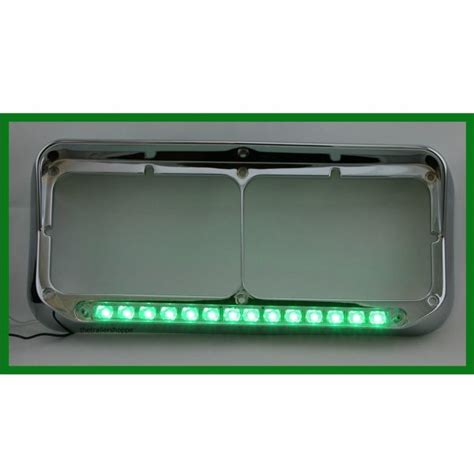 Chrome Rectangular Headlight Bezel With 14 Led Green The Trailer Shoppe