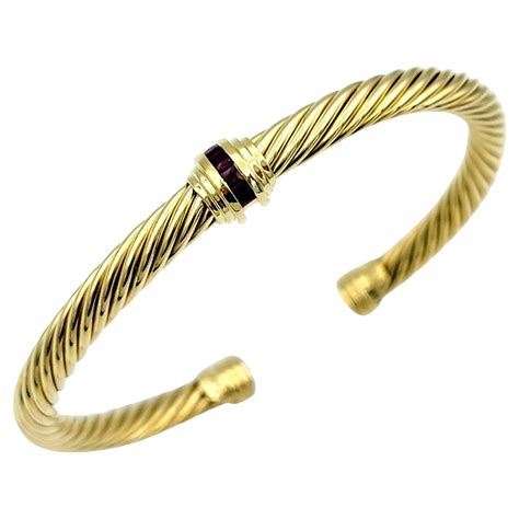 David Yurman 18 Karat Yellow Gold And Diamond Cable Cuff Bracelet For