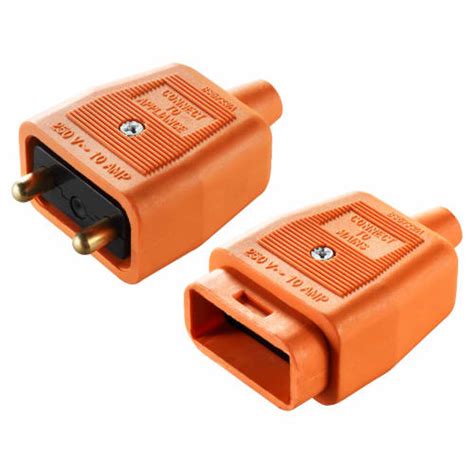 Masterplug 2 X 10a 2 Pin Heavy Duty Reversible Inline Connector Orange Electricaldirect