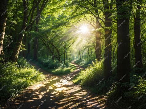 Premium Ai Image A Peaceful Pathway Through A Sundappled Forest With