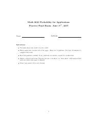 Practice Final Solution Pdf Math Probability For Applications