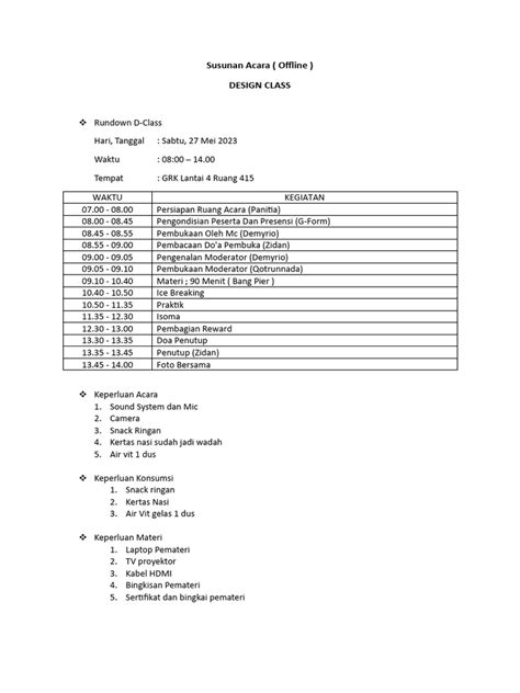 Rundown Acara D Class Pdf