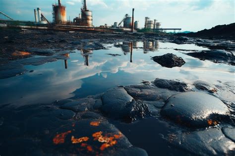 Closeup Of Oil Spillage In Industrial Context Chemical Spill At Factory
