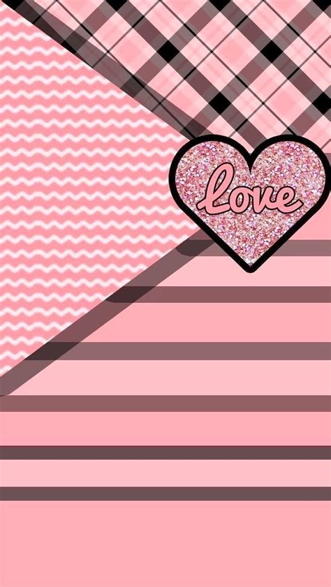 Pink And Black Striped Wallpaper With Heart