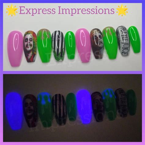 Beetlejuice Press On Nails Glow In The Dark Press On Nails Etsy