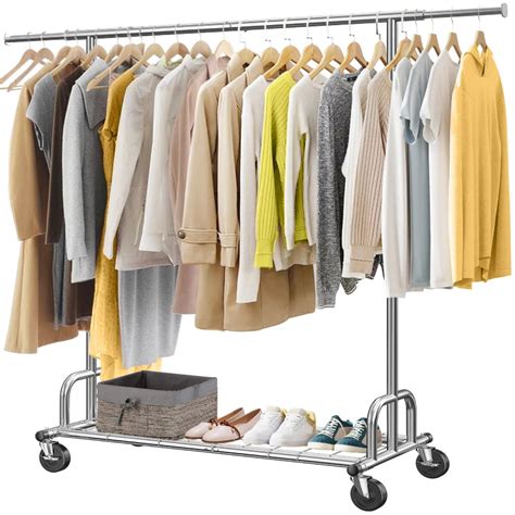 Raybee Heavy Duty Clothes Rack Metal Rolling Garment Rack On Wheels