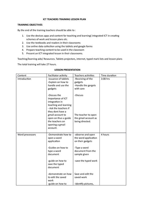 Ict Integration Training Lesson Plan Group 3 1 Ict Teachers Training Lesson Plan Training