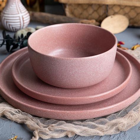 18pcs A W 2024 Pink Reactive Glaze Stoneware Dinnerware Set China Multi Color And Stoneware Price