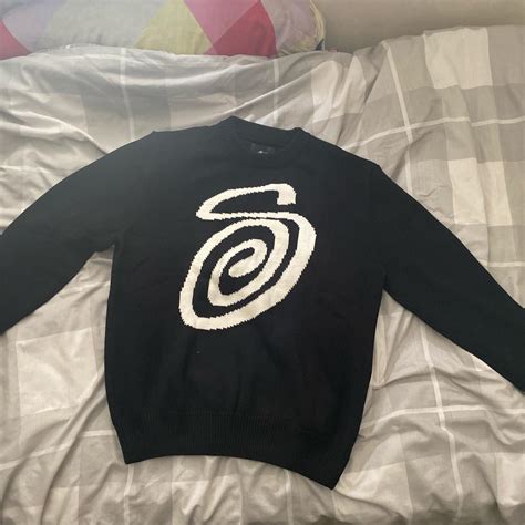 Stussy Curly Swirl S Knit Jumpersweater Black And Depop