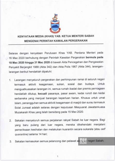 Surat Kepada Ketua Menteri Sabah Kini Tanah Teluk Likas Pula Yb Dan