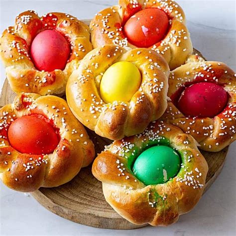 Soft, Fluffy Italian Easter Bread with Dyed Eggs - Veena Azmanov Kitchen