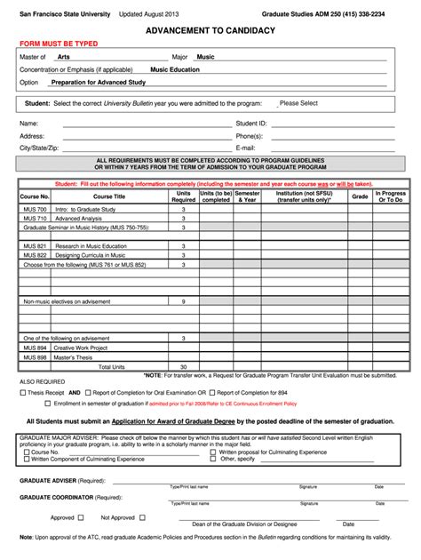 Fillable Online Grad Sfsu Preparation For Advanced Study Fax Email