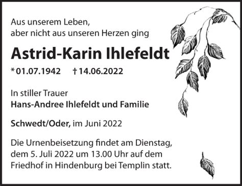 Traueranzeigen Von Astrid Karin Ihlefeldt M Rkische Onlinezeitung