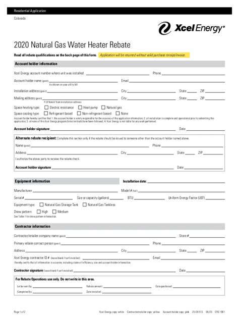 Fillable Online Natural Gas Water Heater Rebate Xcel Energy Fax