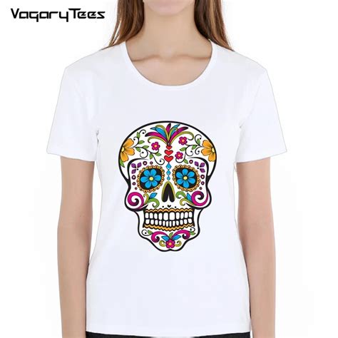 Beautiful Sugar Skull Printing T Shirt Women Fashion Streetwear T Shirt