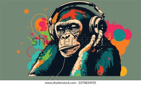 Monkey Headphones Listening Music Colored Digital Stock Vector (Royalty Free) 2270834935 ...