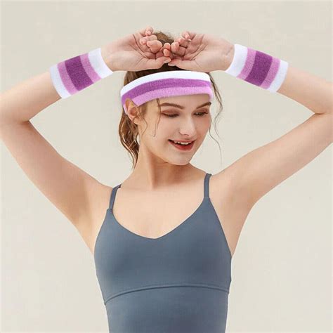 3pcs Set Sweatbands Set Hair Band Brace Wraps For Gym White Purple Au