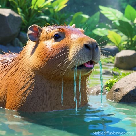 Capybara Relaxing In Hot Spring Stable Diffusion Online