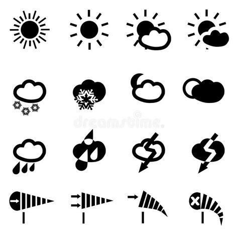 De Reeks Van Het Pictogram Van Het Weer Symbolen Van Zon Regen Wolken