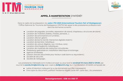 Appel Manifestation D Int R T Itm Voyage Tourisme Madagascar