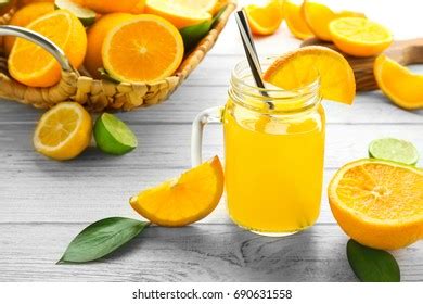 Mason Jar Fresh Orange Juice Fruits Stock Photo Shutterstock