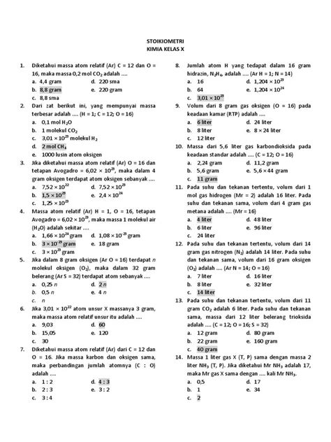 Contoh Soal Dan Pembahasan Stoikiometri Kelas 10 Pilihan Ganda Soal Stoikiometri Dan