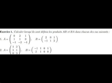 fr Produit de deux matrices Exercice 1 Série 1 de Td SVT STU 22