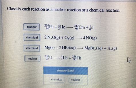 Solved Classify each reaction as a nuclear reaction or a | Chegg.com