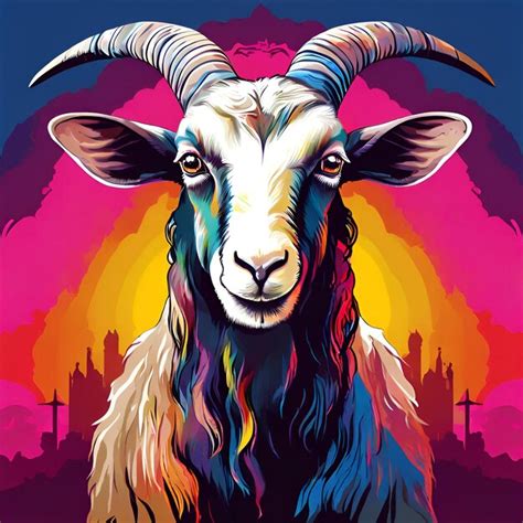 A poster of a goat with a rainbow in the background | Premium AI ...