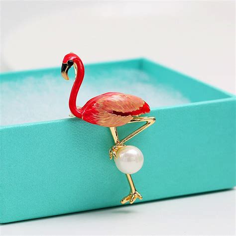 Pretty Red Enamel Flamingo Brooch Animal Pins Broaches Women Jewelry