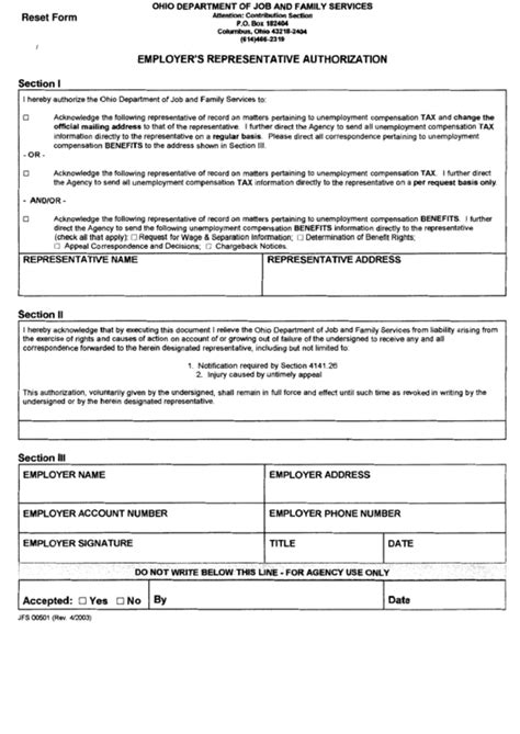 Fillable Form Jfs Employer S Representative Authorization