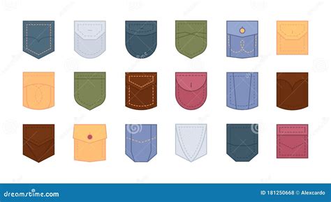 Patch Pocket Set Design Colored Pockets Of Round Oval And Rectangular Shapes For Clothes Shirt