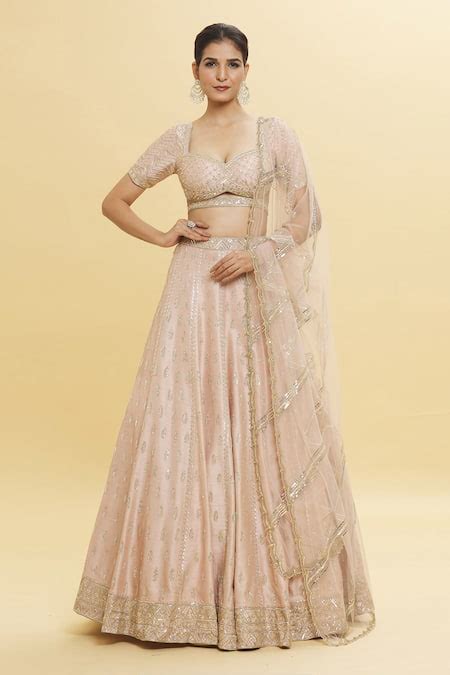 Buy Pink Dupion Silk Embroidery Zardozi Sweetheart Neck Lehenga Set For