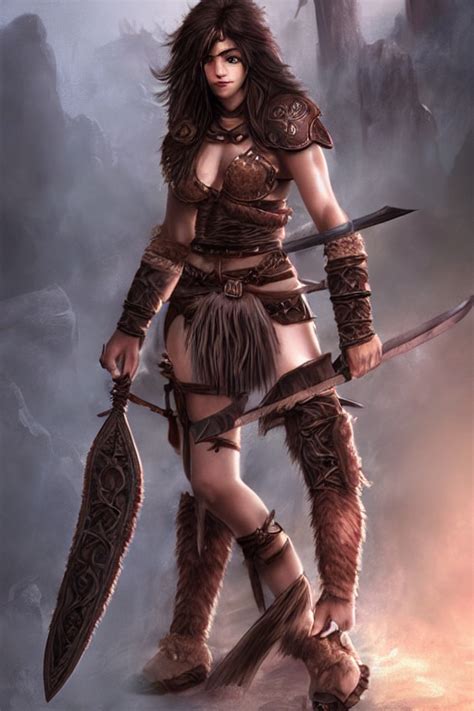 Krea Female Barbarian Beautiful Light Borwn Hair Dark Skin Brown