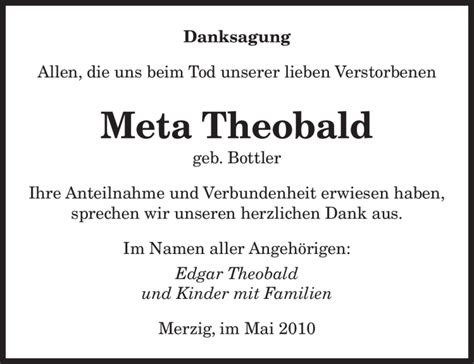 Traueranzeigen Von Meta Theobald Saarbruecker Zeitung Trauer De