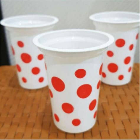 Jual Gelas Cup Plastik Motif Bola Polkadot Putih Kecil Aqua Es Cream