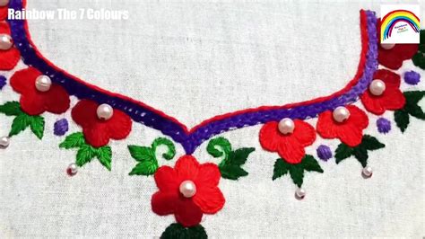 Hand Embroidery । Very Beautiful Easy Neck Line Embroidery Design Tutorial By Rainbow The 7